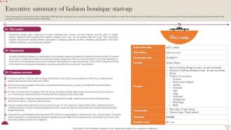 Executive Summary Of Fashion Boutique Visual Merchandising Business Plan BP SS