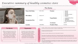 Executive Summary Of Healthy Cosmetics Store Cosmetic Industry Business Plan BP SS