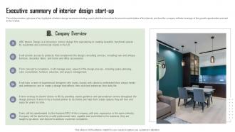 Executive Summary Of Interior Design Start Up Interior Design Company Overview