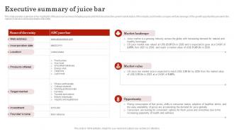 Executive Summary Of Juice Bar Smoothie Bar Business Plan BP SS