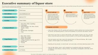 Executive Summary Of Liquor Store Discount Liquor Store Business Plan BP SS
