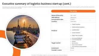 Executive Summary Of Logistics Business Start Up Logistics Company Business Plan BP SS Informative Editable