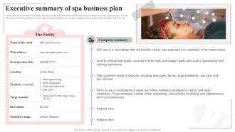 Executive Summary Of Spa Business Plan Spa Salon Business Plan BP SS