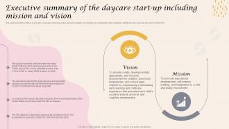Executive Summary Of The Daycare Start Up Including Mission And Vision Infant Care Center BP SS