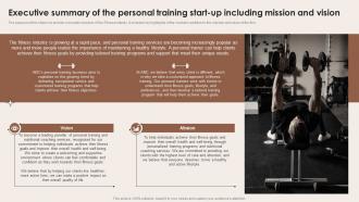 Executive Summary Of The Personal Training Start Up Including Specialized Training Business BP SS