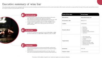Executive Summary Of Wine Bar Wine Cellar Business Plan BP SS