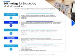 Exit strategy for secondary market investors equity secondaries pitch deck ppt elements