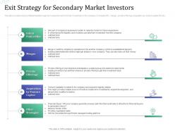 Exit strategy for secondary market investors investment pitch raise funds financial market ppt skills