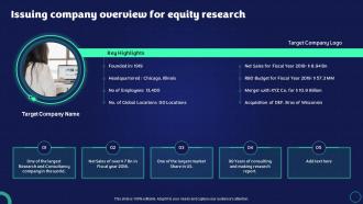 Exit Strategy Strategic Plan Issuing Company Overview For Equity Research
