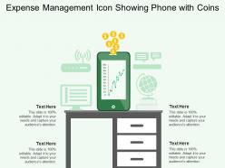 Expense management icon showing phone with coins
