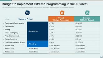 Extreme programming it budget to implement extreme programming in the business