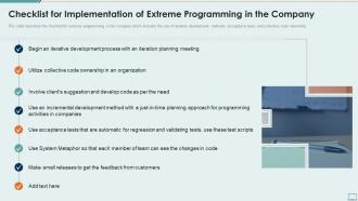 Extreme programming it checklist implementation of extreme programming company