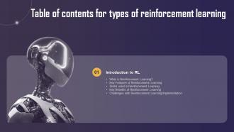 F1074 Types Of Reinforcement Learning For Table Of Contents Ppt Professional Slide Download