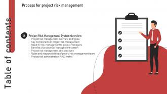 F1127 Process For Project Risk Management Table Of Contents Ppt Professional Slide Portrait