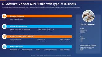 F120 Business Intelligence Transformation Toolkit Vendor Mini Profile With Type Of Business