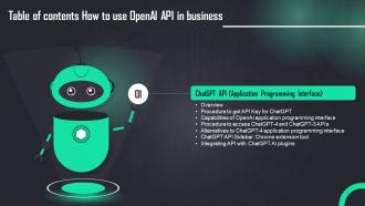 F1300 How To Use Openai Api In Business Table Of Contents ChatGPT SS