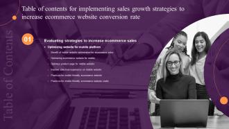 F700 Implementing Sales Growth Strategies To Increase Ecommerce Website For Table Of Contents