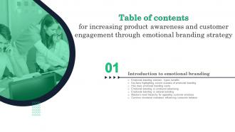 F784 Increasing Product Awareness Engagement Through Emotional Branding Strategy Table Of Contents
