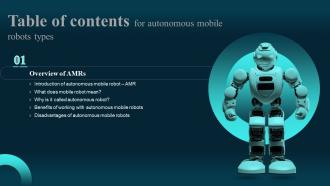 F878 Autonomous Mobile Robots Types For Table Of Contents Ppt Slides Infographic Template