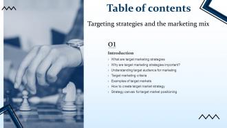 F901 Targeting Strategies And The Marketing Mix Table Of Contents Ppt Professional Graphics Pictures