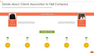 F and b firm investor funding deck details about clients associated to f and b company ppt ideas