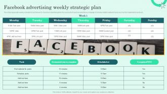 Facebook Advertising Weekly Strategic Plan Facebook Advertising To Build Brand