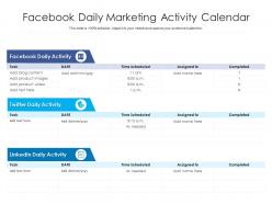 Facebook daily marketing activity calendar