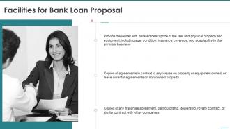 Facilities for bank loan proposal ppt slides image