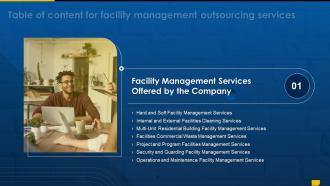 Facility Management Services Offered By The Company For Table For Contents