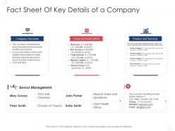 Fact sheet of key details of a company