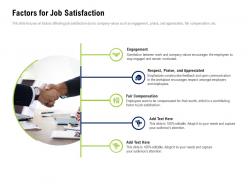 Factors for job satisfaction company culture and beliefs ppt infographics