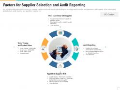Factors for supplier selection and audit reporting