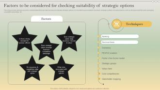 Factors To Be Considered For Checking Suitability Complete Strategic Analysis Strategy SS V
