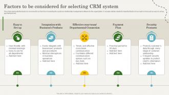 Factors To Be Considered For Selecting CRM System Crm Marketing Guide To Enhance MKT SS