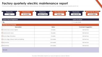 Factory Quarterly Electric Maintenance Report
