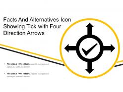 Facts and alternatives icon showing tick with four direction arrows