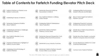 Farfetch funding elevator pitch deck table of contents for farfetch funding elevator pitch deck