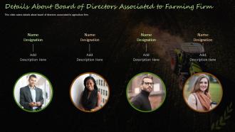 Farming Firm Elevator Pitch Deck Details About Board Of Directors Associated To Farming Firm
