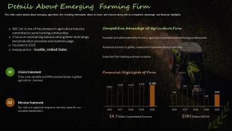 Farming Firm Elevator Pitch Deck Details About Emerging Farming Firm