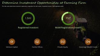 Farming Firm Elevator Pitch Deck Determine Investment Opportunities At Farming Firm