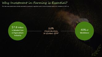 Farming Firm Elevator Pitch Deck Why Investment In Farming Is Essential