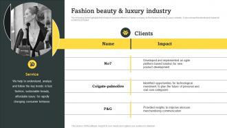 Fashion Beauty And Luxury Industry Consulting Company Profile Ppt Professional Shapes CP SS V