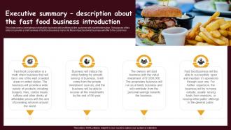 Fast Food Restaurant Executive Summary Description About The Fast Food Business Introduction BP SS