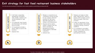Fast Food Restaurant Exit Strategy For Fast Food Restaurant Business Stakeholders BP SS