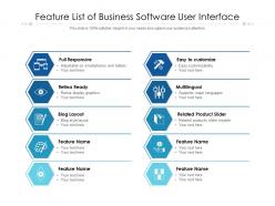 Feature list of business software user interface