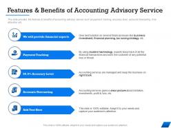 Features and benefits of accounting advisory service and warn ppt powerpoint presentation ideas smartart
