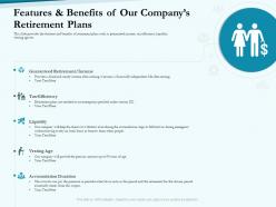Features Benefits Our Companys Retirement Plans Social Pension Ppt Infographics