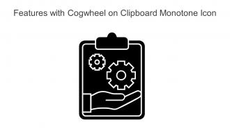 Features With Cogwheel On Clipboard Monotone Icon In Powerpoint Pptx Png And Editable Eps Format