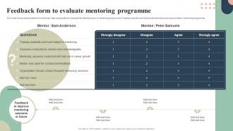 Feedback Form To Evaluate Mentoring Programme Mentoring Plan For Employee Growth And Development