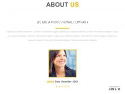 Female ceo company profile about us powerpoint slides